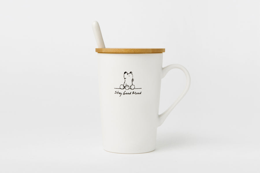 Mug with Lid & Spoon Bear Grey