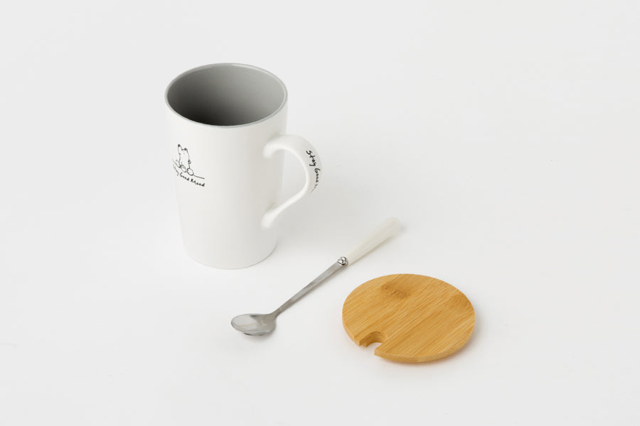 Mug with Lid & Spoon Bear Grey