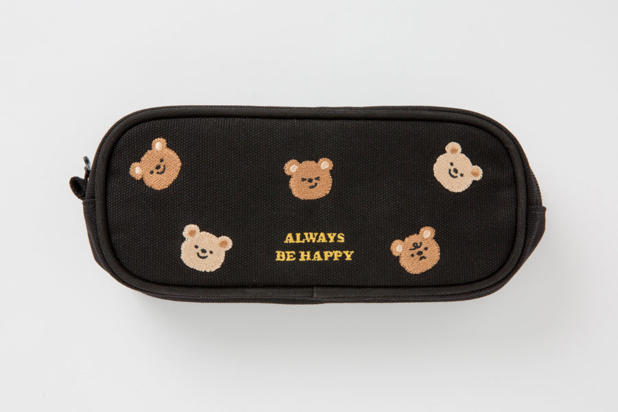 Pencil Case Teddy Bear "Always Be Happy" Black