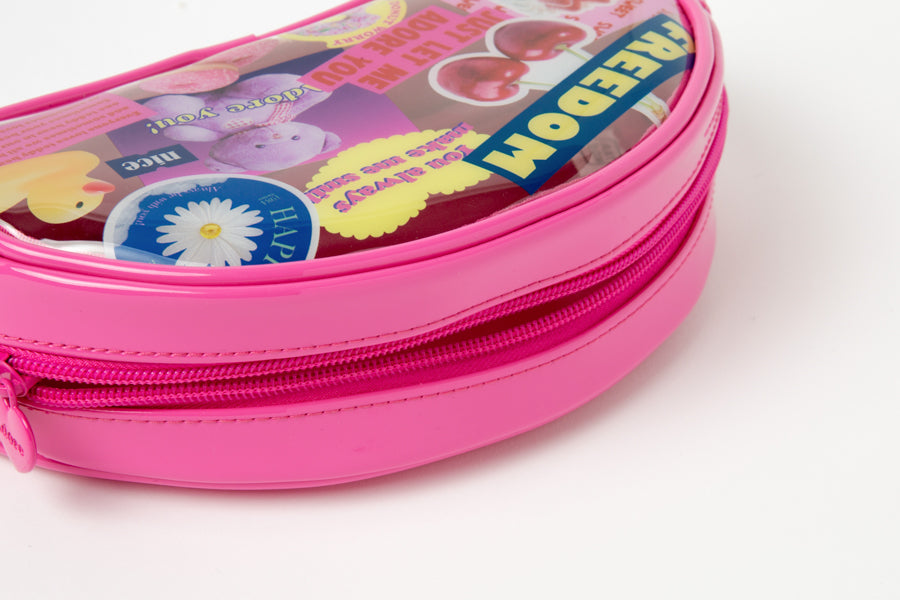 PVC Multi-Use Pouch Half-Moon Retro Bear Pink