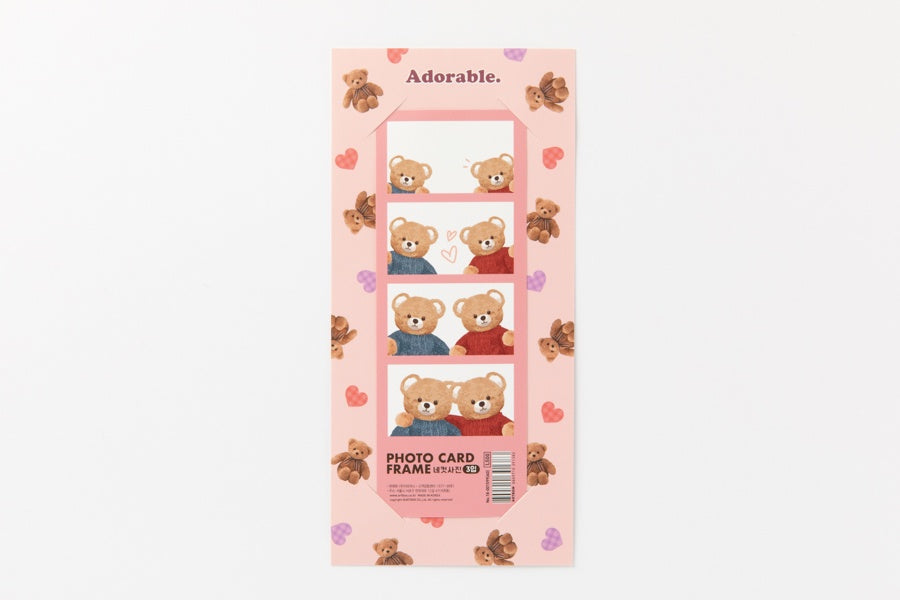 Paper Photo Card Frame 4 Cut 'Adorable' Bear Pink