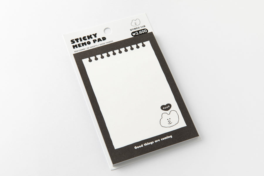 Sticky Memo Pad Black & White Bear