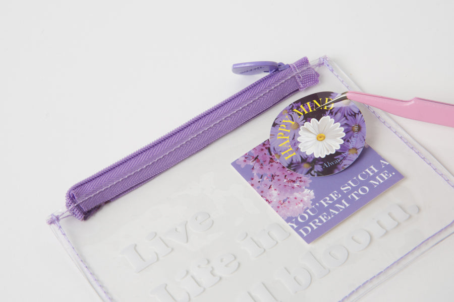 PVC Mini Pouch & Sticker Set Purple Flower