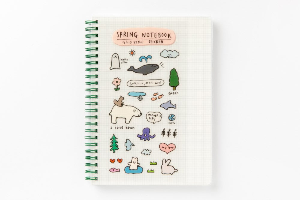 Spring Note White Grid Nature Bear